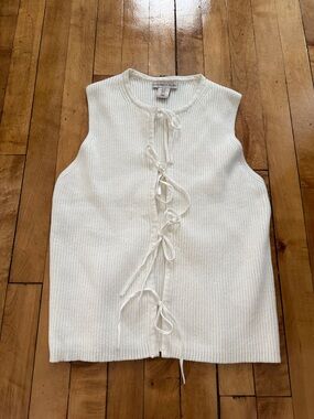 Sincerely Jules Cream Ribbed Tie-Front Sleeveless Top